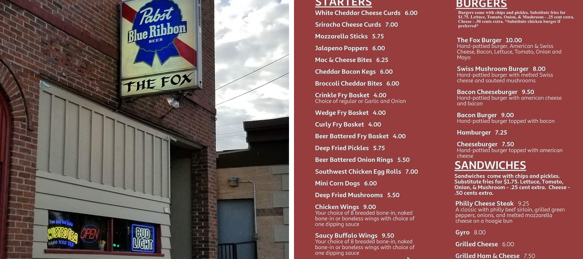 The Fox Bar & Grille Menu
