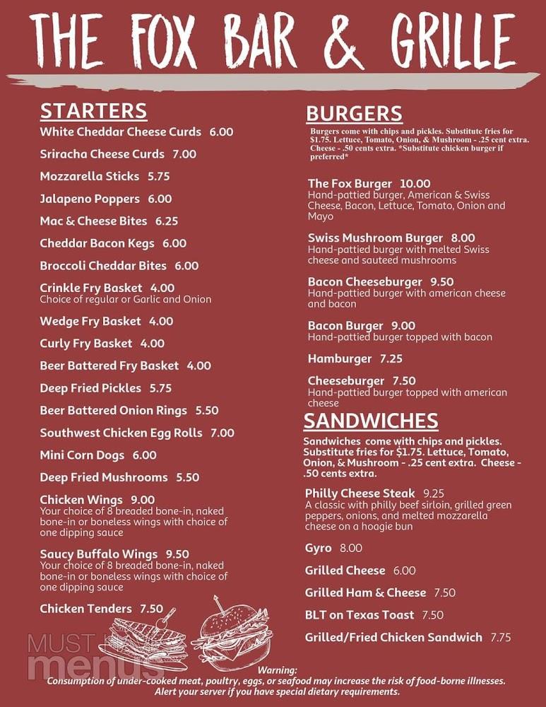 The Fox Bar & Grille Menu image 1